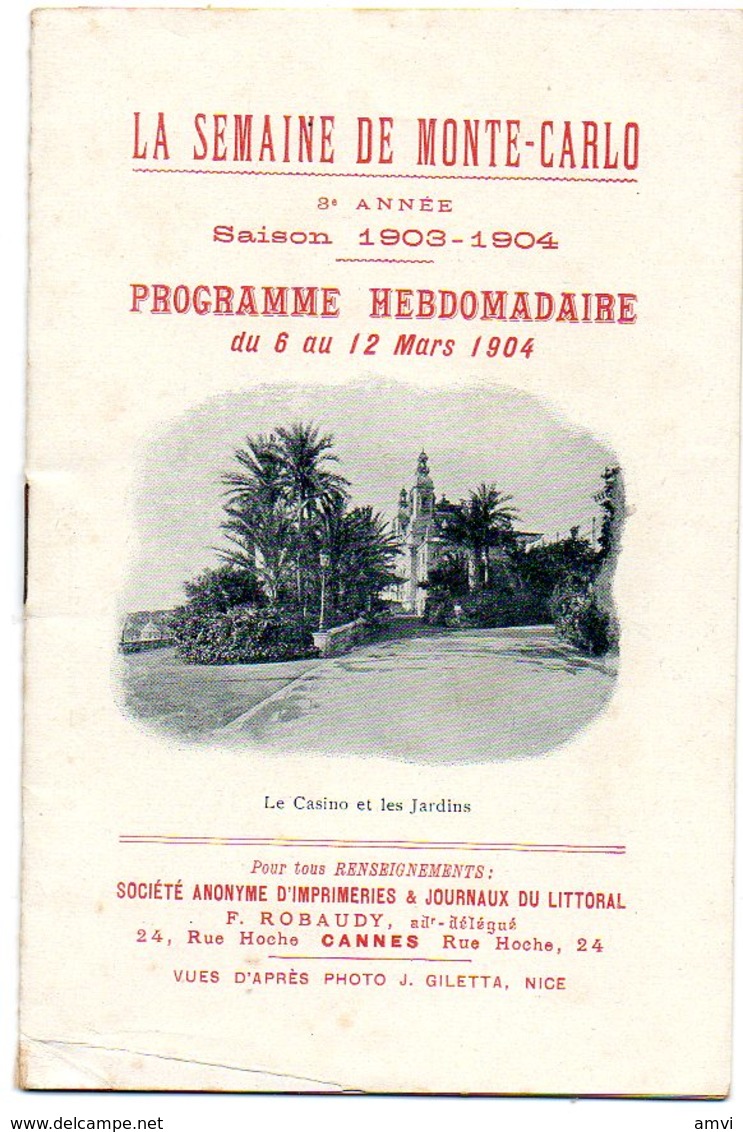 B001 -  La Semaine De Monte Carlo Saison 1903 - 1904 - Programmes