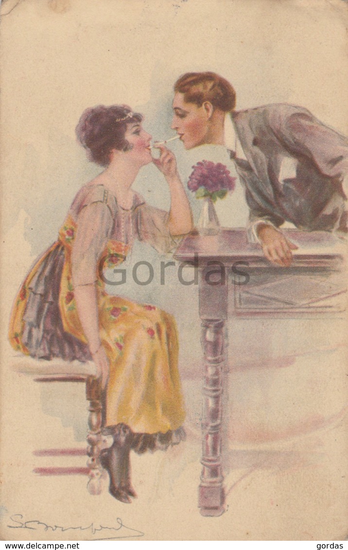 Illustrateur S. Bompard - Couple Smoking - Bompard, S.