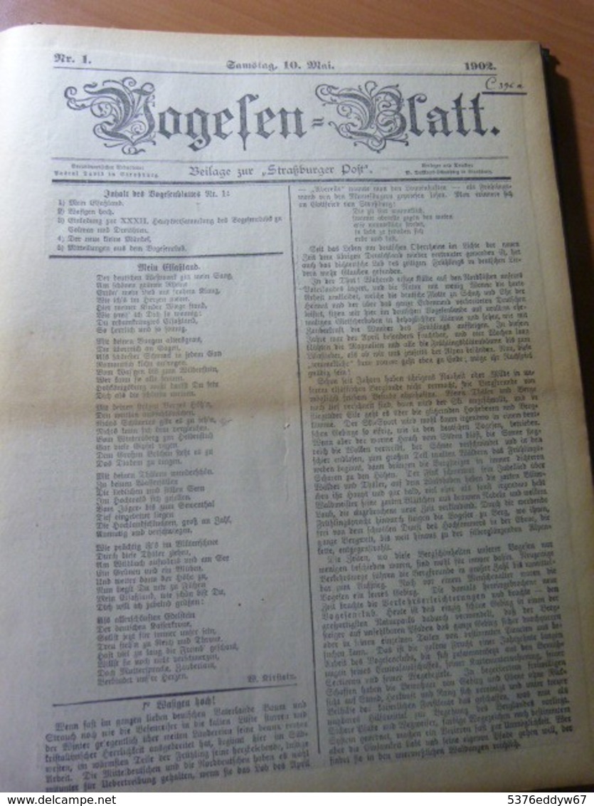 Journaux Reliés Vogesen-Blatt Du N° 1 Au N° 20...1902. Alsace. Strasbourg - 1901-1940