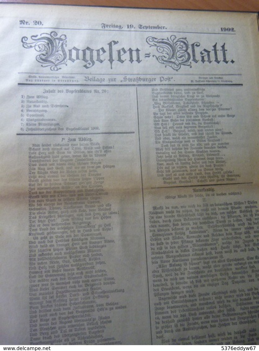 Journaux Reliés Vogesen-Blatt Du N° 1 Au N° 20...1902. Alsace. Strasbourg - 1901-1940