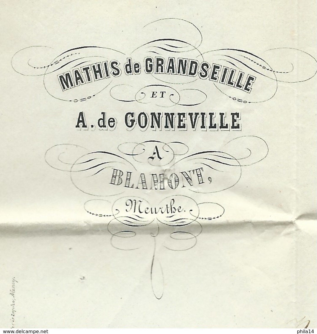 ENVELOPPE / N° 29 NAPOLEON / BLAMONT MEURTHE / GC 489 /  1869 MATHIS DE GRANSEILLE - 1849-1876: Klassik