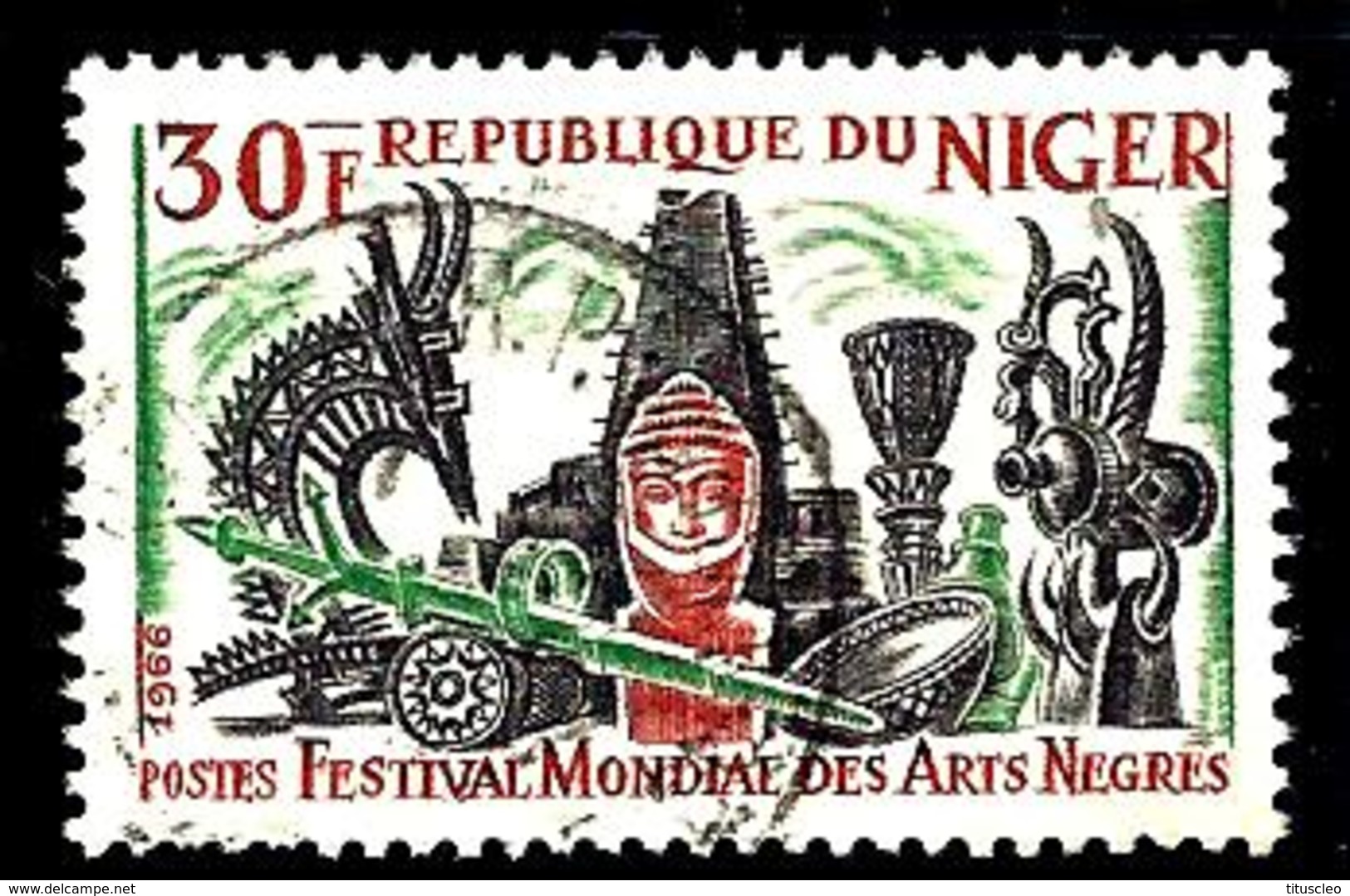 NIGER 174° 30f Vert, Brun-orange Et Noir Festival Mondial Des Arts Nègres à Dakar (10% De La Cote + 0,25) - Niger (1960-...)