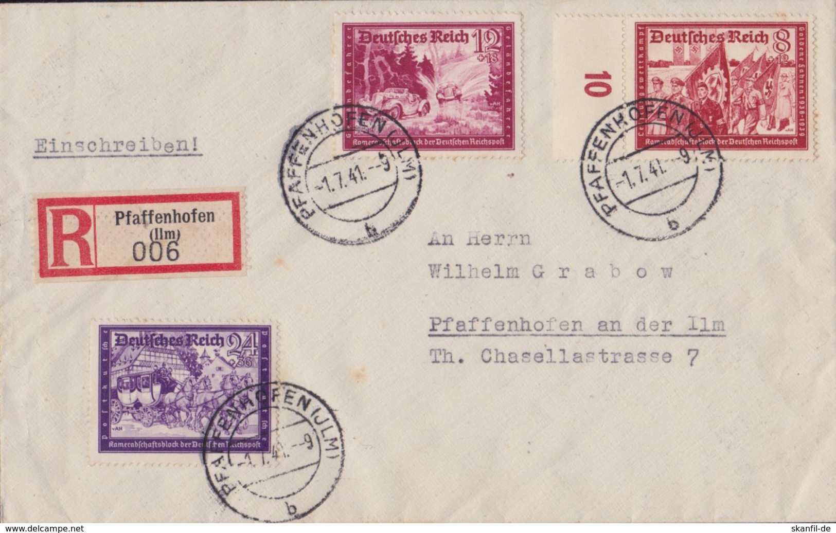 Deutsches Reich 1941, R- Ortsbrief MiF Pfaffenhofen - Covers & Documents