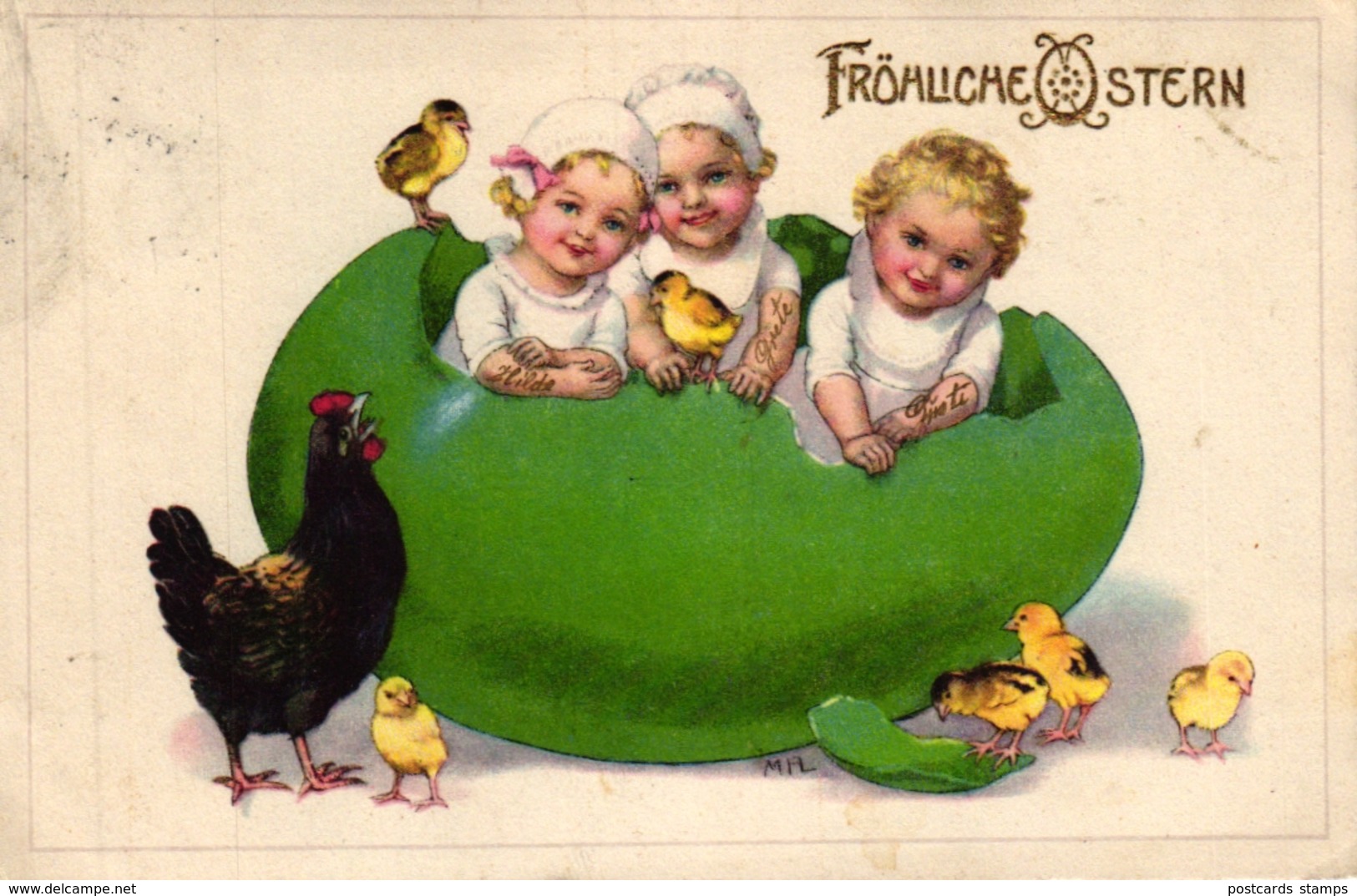Ostern, Kinder, Küken, Großes Ei, 20er Jahre - Pâques