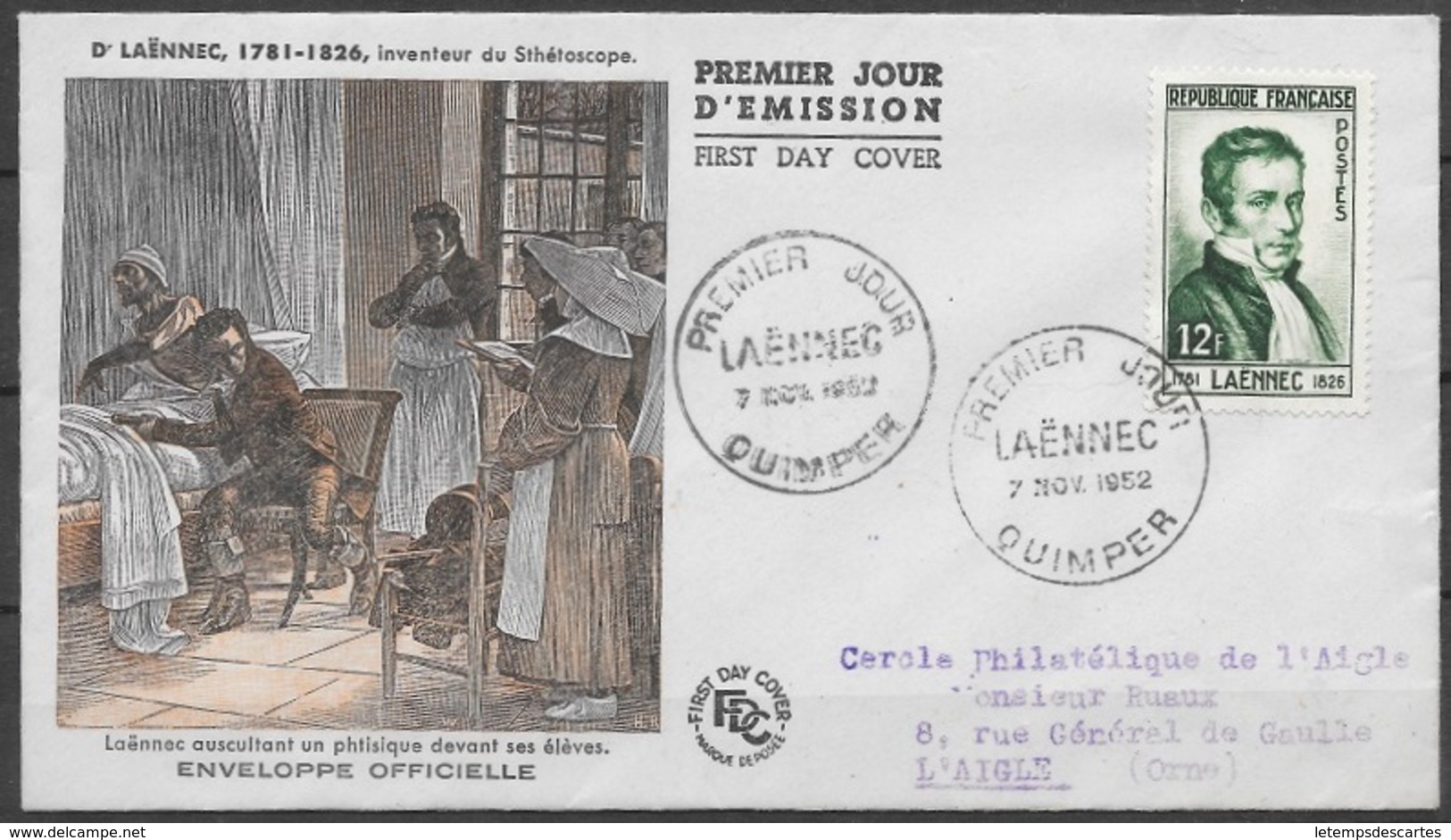 T 00457 - France 1952, FDC Laënnec - 1950-1959