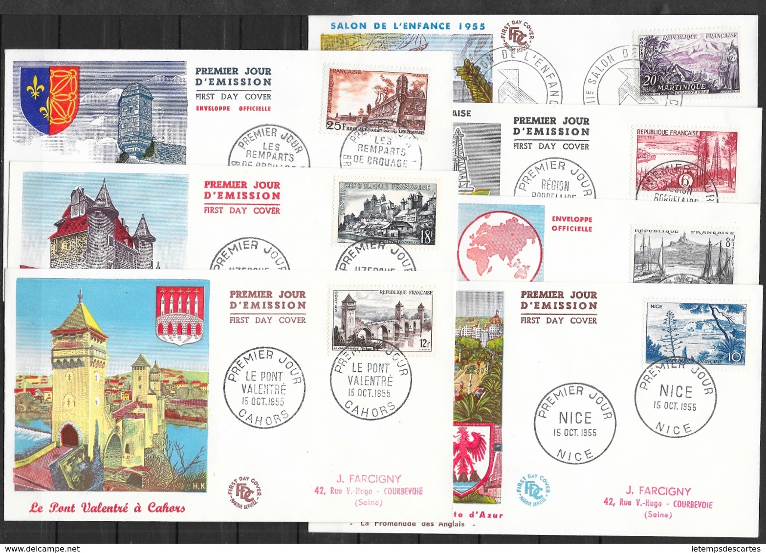 T 00111 - France 1955, FDC Série Touristique - 1950-1959