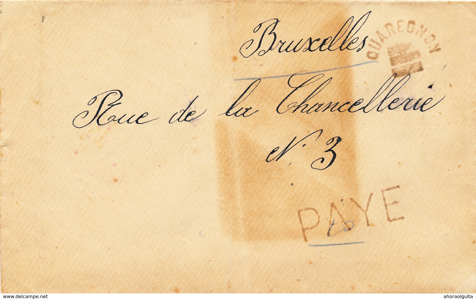 872/28 - FORTUNES 1919 - Enveloppe Griffe PAYE Et RARE Cachet Electoral QUAREGNON ( 3 Barres , Aucune Date !!! ) - Fortune Cancels (1919)