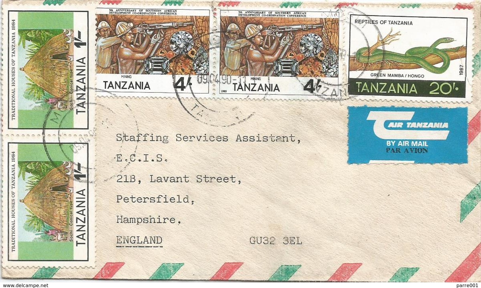 Tanzania 1990 Moshi Diamons Mining Hut Green Mamba Snake Reptile Cover - Tanzania (1964-...)