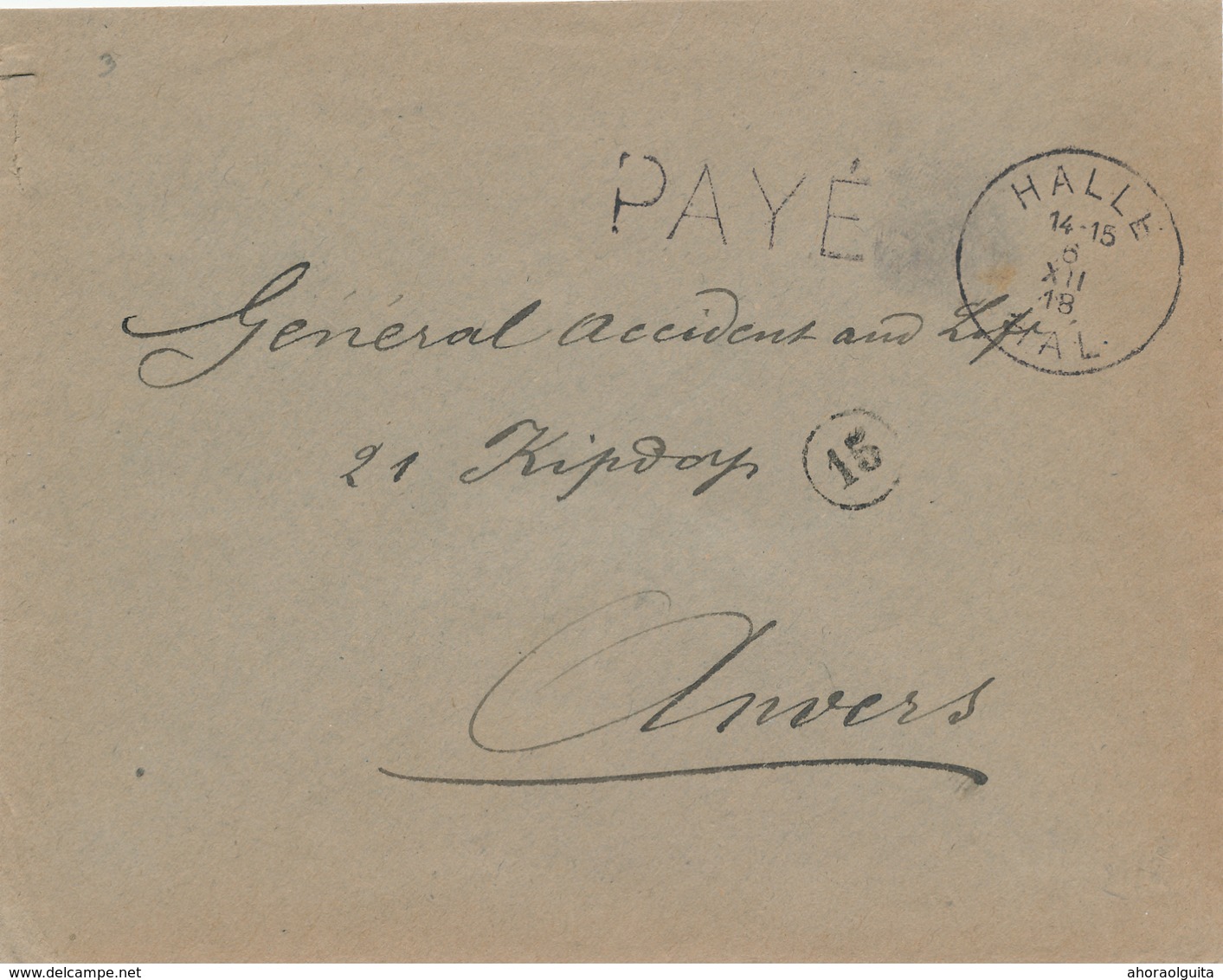 876/28 - FORTUNES 1919 - Enveloppe Griffe PAYE 0.10 Et Cachet HALLE 6 XII 18 - Expéd. Vander Beck - Noodstempels (1919)