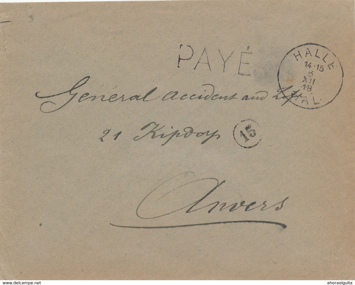 876/28 - FORTUNES 1919 - Enveloppe Griffe PAYE 0.10 Et Cachet HALLE 6 XII 18 - Expéd. Vander Beck - Fortune Cancels (1919)