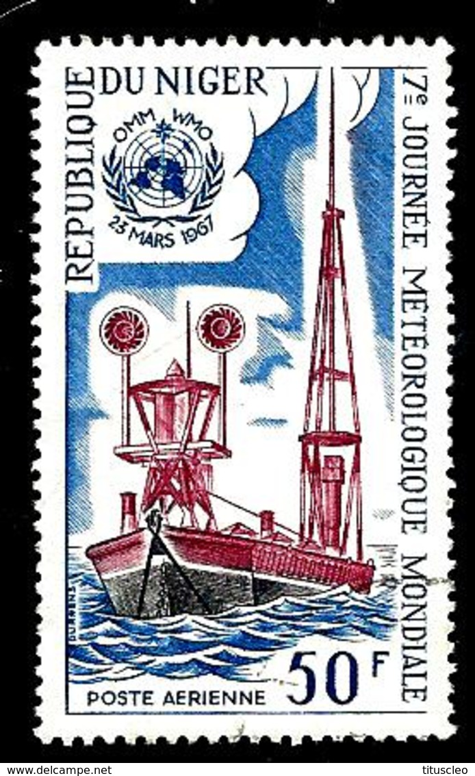 NIGER Aer71° 50f Bleu, Carmin Et Sépia 7ème Journée Météorologique Mondiale (10% De La Cote + 0,25) - Niger (1960-...)