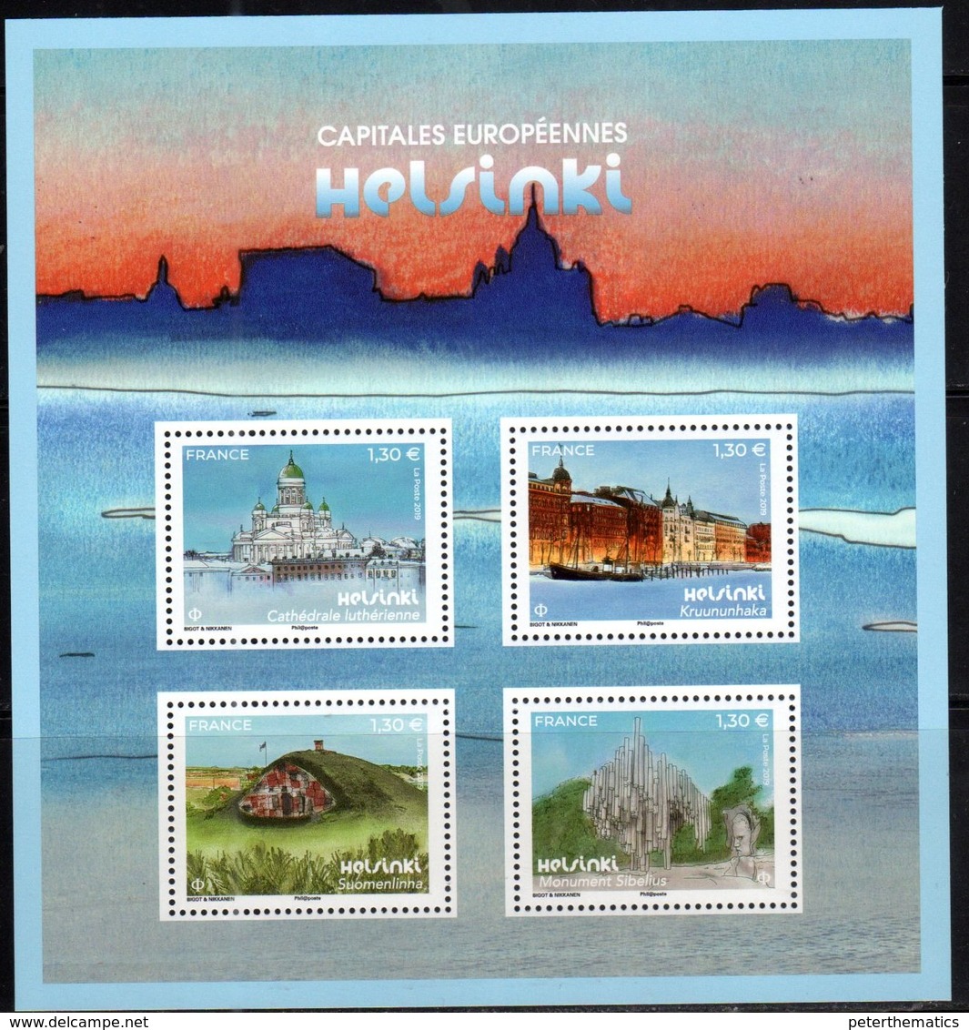 FRANCE, 2019, MNH, EUROPEAN CAPITALS, HELSINKI, HARBOURS, SHIPS, CATHEDRALS, SHEETLET - Geography