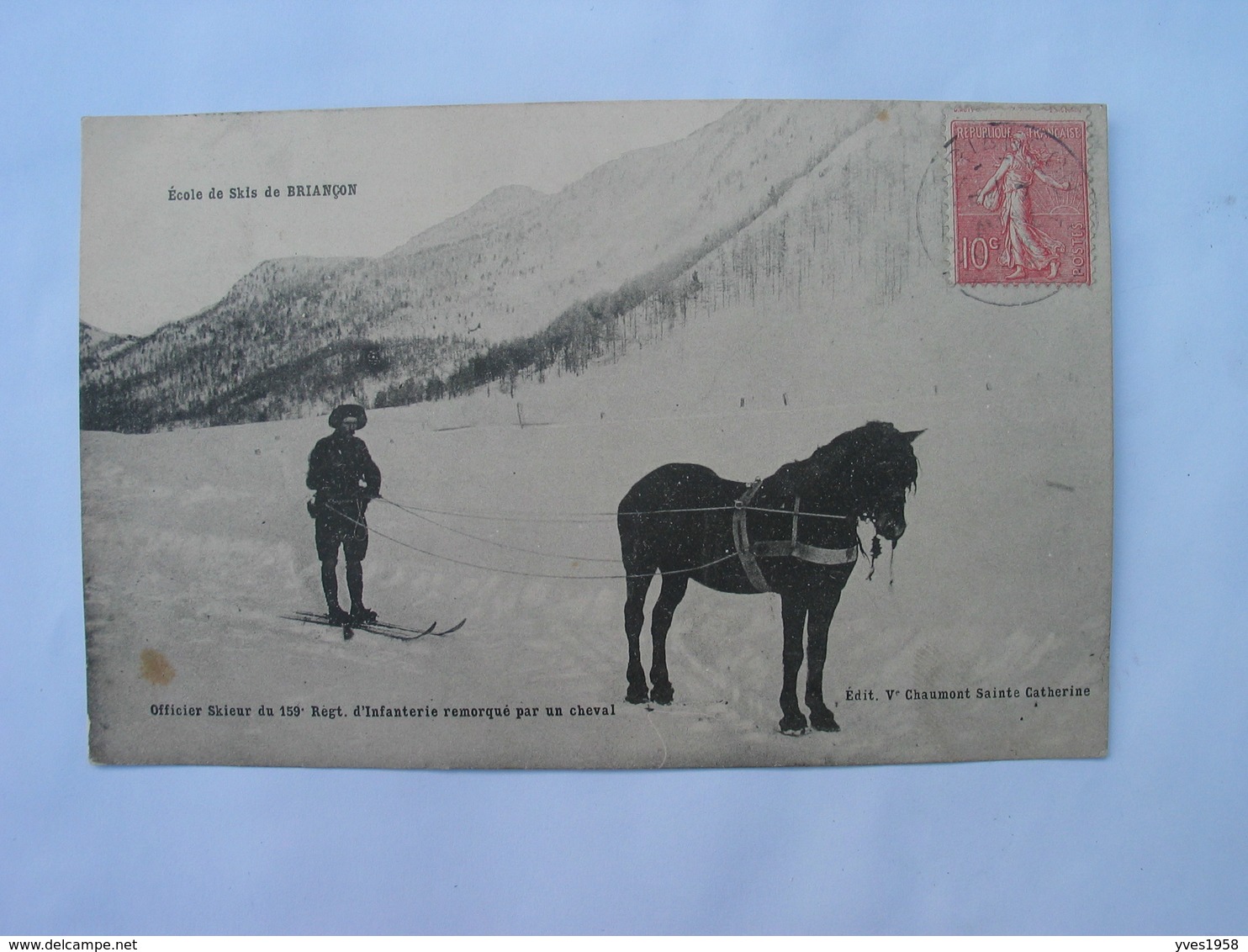 RI - CHASSEURS ALPINS - Officier Skieur Du 159e Régiment D'infanterie, Remorqué Par Un Cheval - Briancon