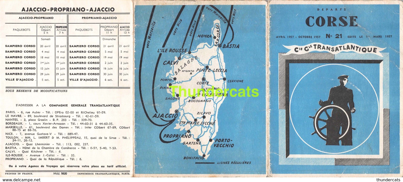DEPLIANT BROHURE DEPARTS CORSE AVRIL 1957 OCTOBRE 1957 COMPAGNIE TRANSATLANTIQUE - Europe