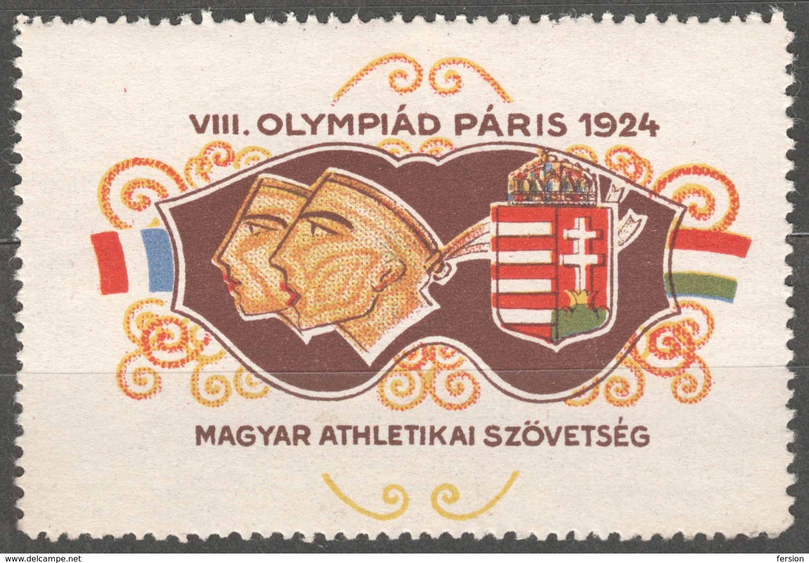 Paris 1924 Olympics Olympic GAMES / France Hungary Athletics MNH - LABEL CINDERELLA VIGNETTE FLAG / Coat Of Arms - Summer 1924: Paris