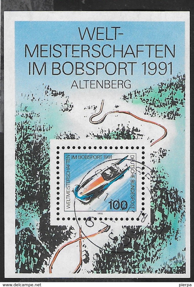 GERMANY - CAMPIONATI MONDIALI BOB - ALTENBERG 1991 -  FOGLIETTO USATO -  (YVERT BF22 -  MICHEL BL23) - Inverno