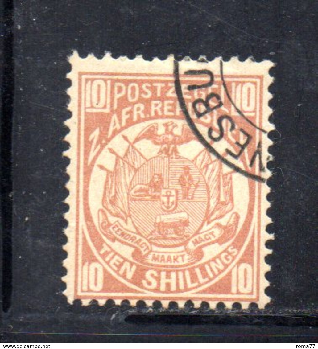 APR303 - TRANSVAAL SUD AFRICA 1885 , 10 Shillings Usato Perfetto.  (2380A) . - Transvaal (1870-1909)