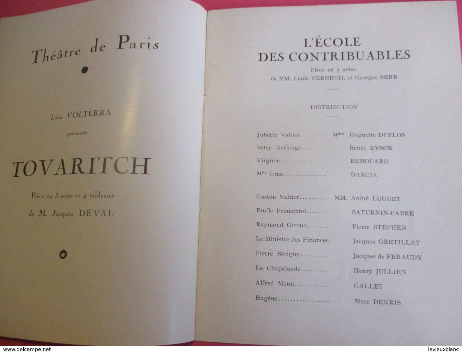 Programme Théâtre/MARIGNY/Léon VOLTERRA/L'Ecole Des Contribuables/Verneuil-Berr/André LUGUET/SATURNIN-FABRE/1934 PROG221 - Programma's