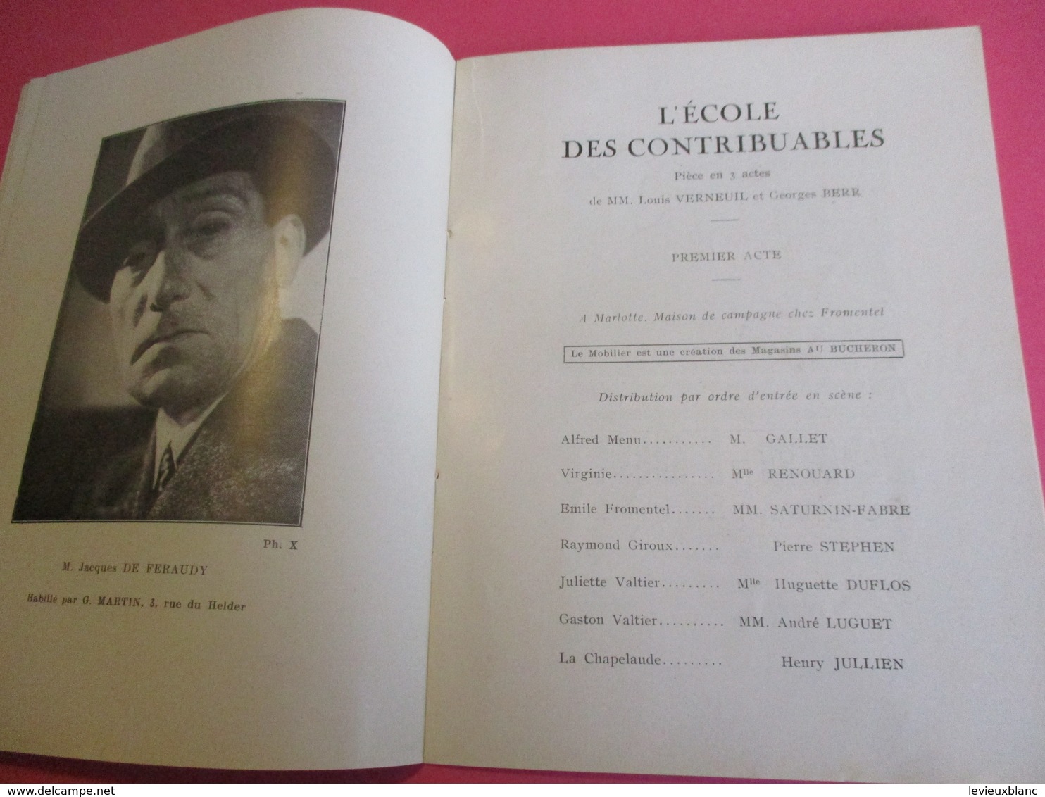 Programme Théâtre/MARIGNY/Léon VOLTERRA/L'Ecole des Contribuables/Verneuil-Berr/André LUGUET/SATURNIN-FABRE/1934 PROG221