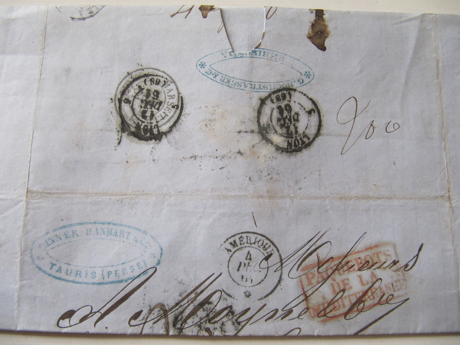 MARQUE POSTALE  LETTRE  TAURIS  (PERSE)  Vers LYON  1861 - 1801-1848: Précurseurs XIX