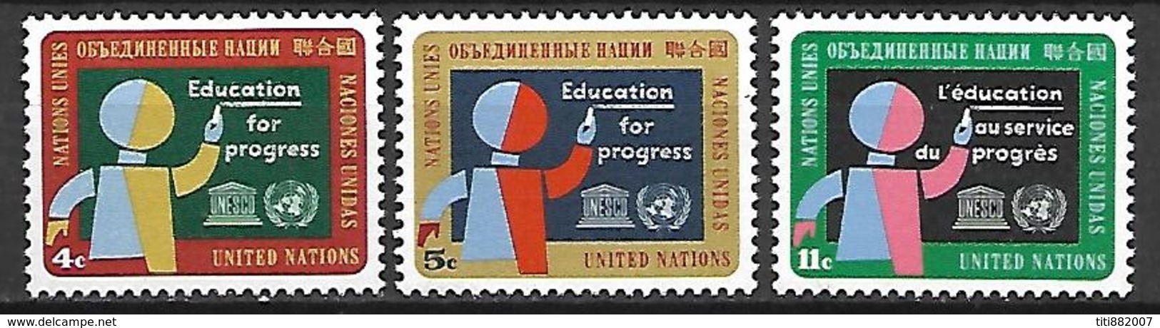 NATIONS - UNIES    -    1964 .   Y&T N° 130 / 132 **.   Education  /  écolier écrivant Au Tableau - Neufs
