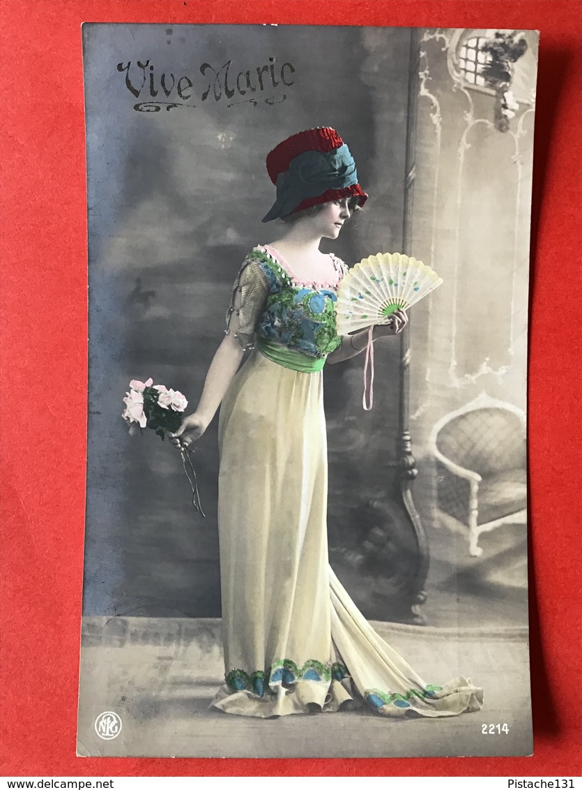 1911 - VIVE MARIE - MARIA - MIA - DAME MET RODE HOED EN WAAIER - FEMME CHAPEAU ROUGE ET EVENTAILLE - Prénoms