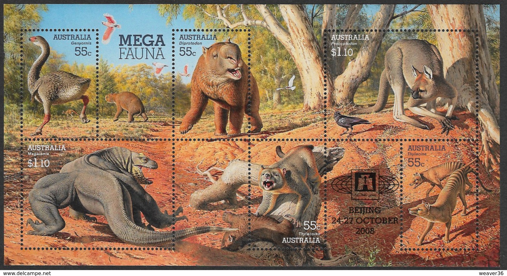 Australia 2008 Megafauna Beijing Expo Overprint Miniature Sheet Unmounted Mint [3/3079/ND] - Mint Stamps