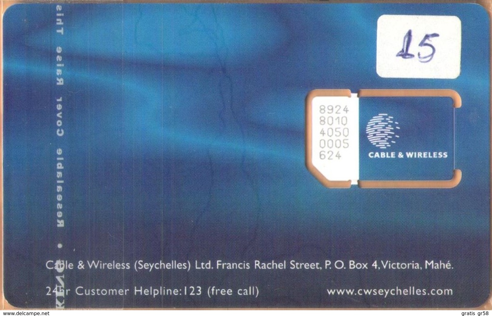 Seychelles - SC-C&W-GSM-0003, Cable & Wireless - GSM / SIM, Seychelles - GSM SIM Card, Mint - Seychelles