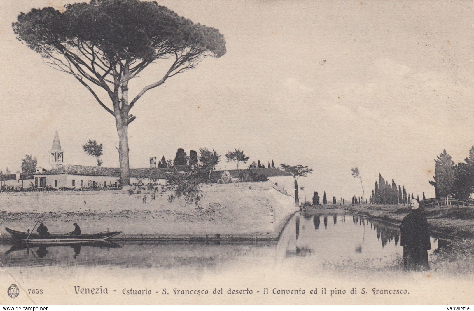 VENEZIA-ESTUARIO-SAN FRANCESCO DEL DESERTO-IL CONVENTO ED IL PINO DI S,FRANCESCO-CARTOLINA NON VIAGGIATA IL 9-5-1908 - Venezia