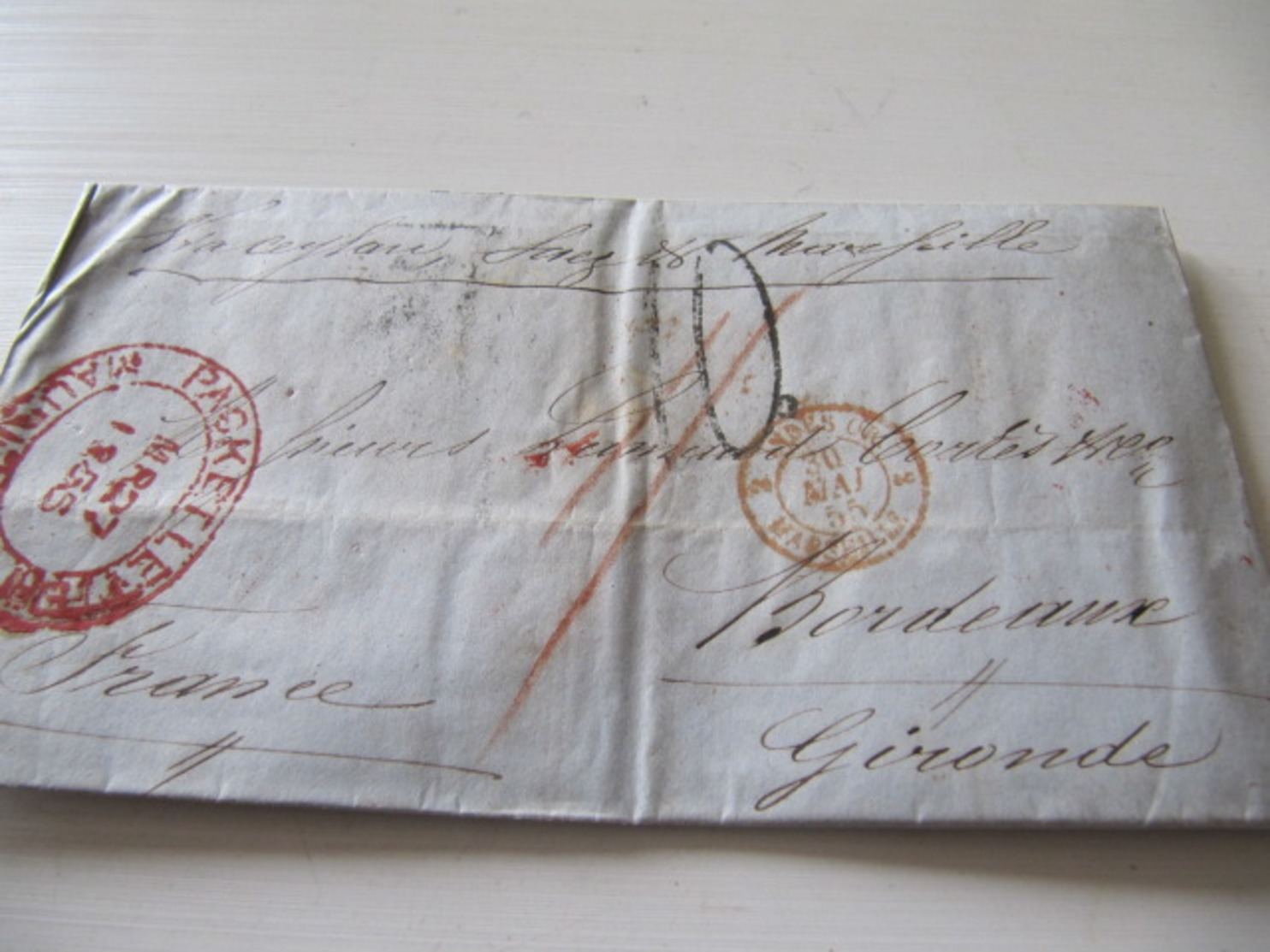 MARQUE POSTALE  LETTRE  PORT LOUIS  MAURICE    Vers  BORDEAUX   1855 - 1801-1848: Précurseurs XIX