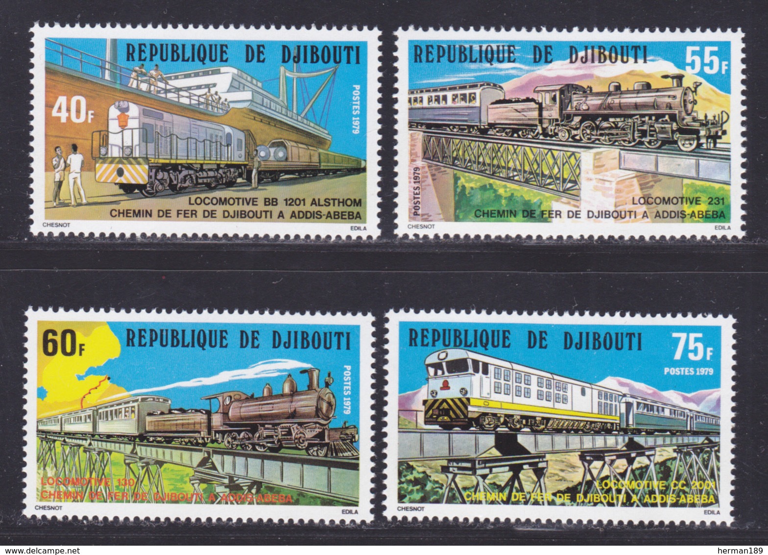 DJIBOUTI N°   491 à 494 ** MNH Neufs Sans Charnière, TB (D8893) Trains, Locomotives, Chemin De Fer - 1979 - Yibuti (1977-...)