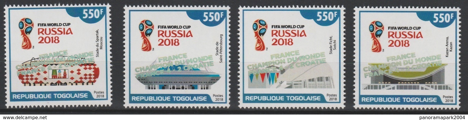 Togo 2018 Mi. ? Surch. Ovpt. "FRANCE CHAMPION" FIFA World Cup WM Coupe Du Monde Russie Russia Football Fußball Soccer - Togo (1960-...)