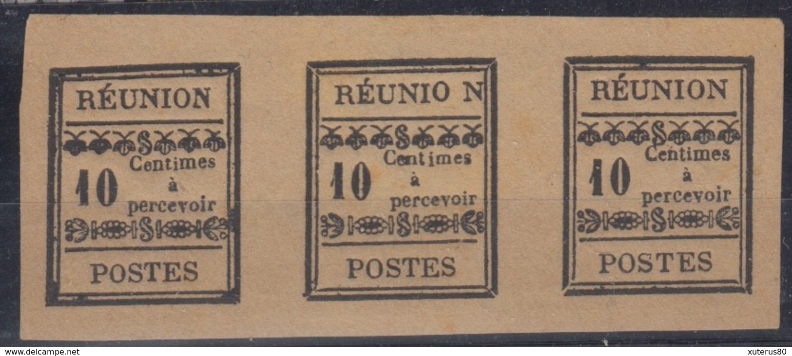 #135 REUNION TAXE N° 2c Dans Une Bande De 3 ("N" Décalé)   RARE +++ - Timbres-taxe