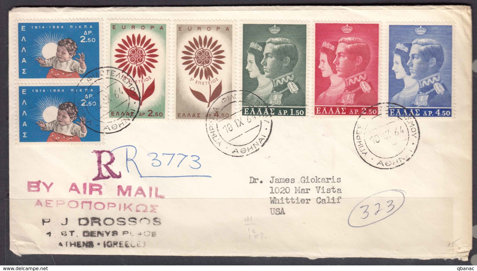 Greece 1964 Cover To USA Nice Franked With Europa-Cept And Other Stamps - Briefe U. Dokumente