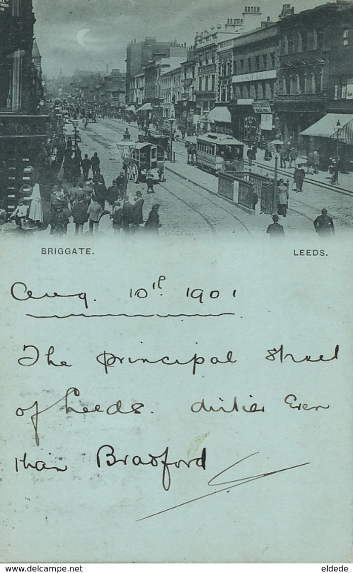 Leeds Short Size Briggate Tram  Bleu à La Lune  P. Used 1901 From Bradford - Leeds