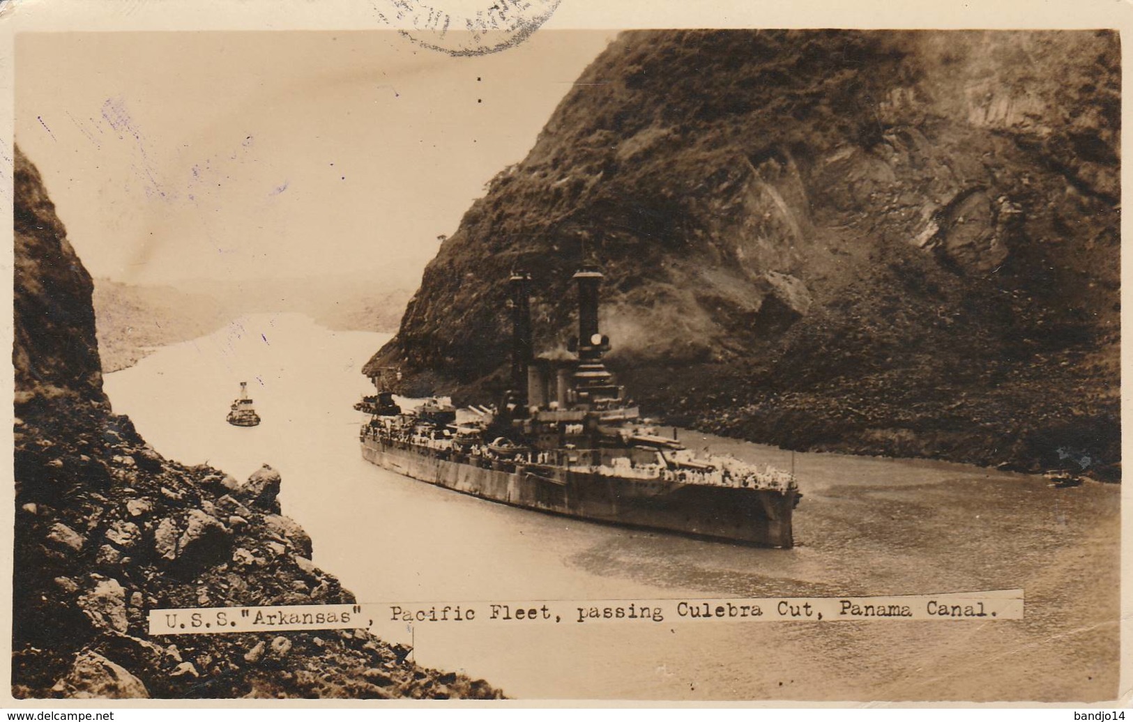 U.S.S. " Arkansas" , Pacfic Fleet  , Passing Culebra Cut , Panama Canal  - Scan Recto- Verso - Panama