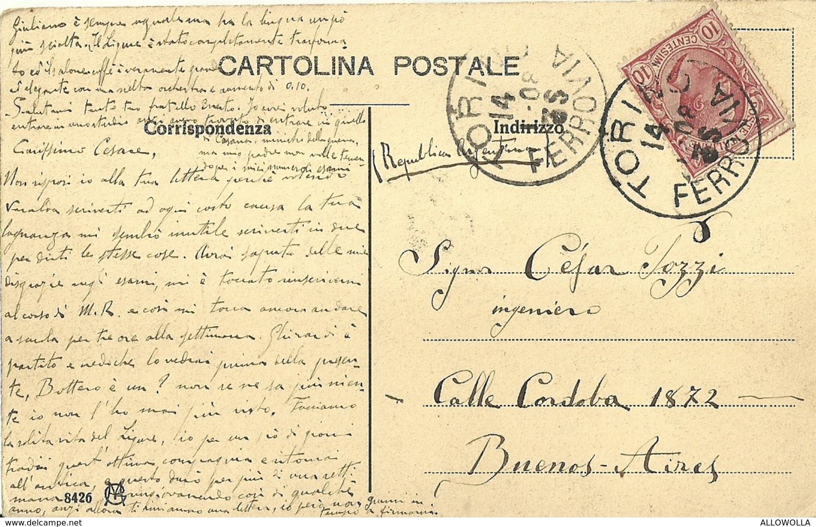 3243 "TORINO-CASTELLO DEL VALENTINO" CART. POS. ORIG. SPEDITA 1908 - Castello Del Valentino