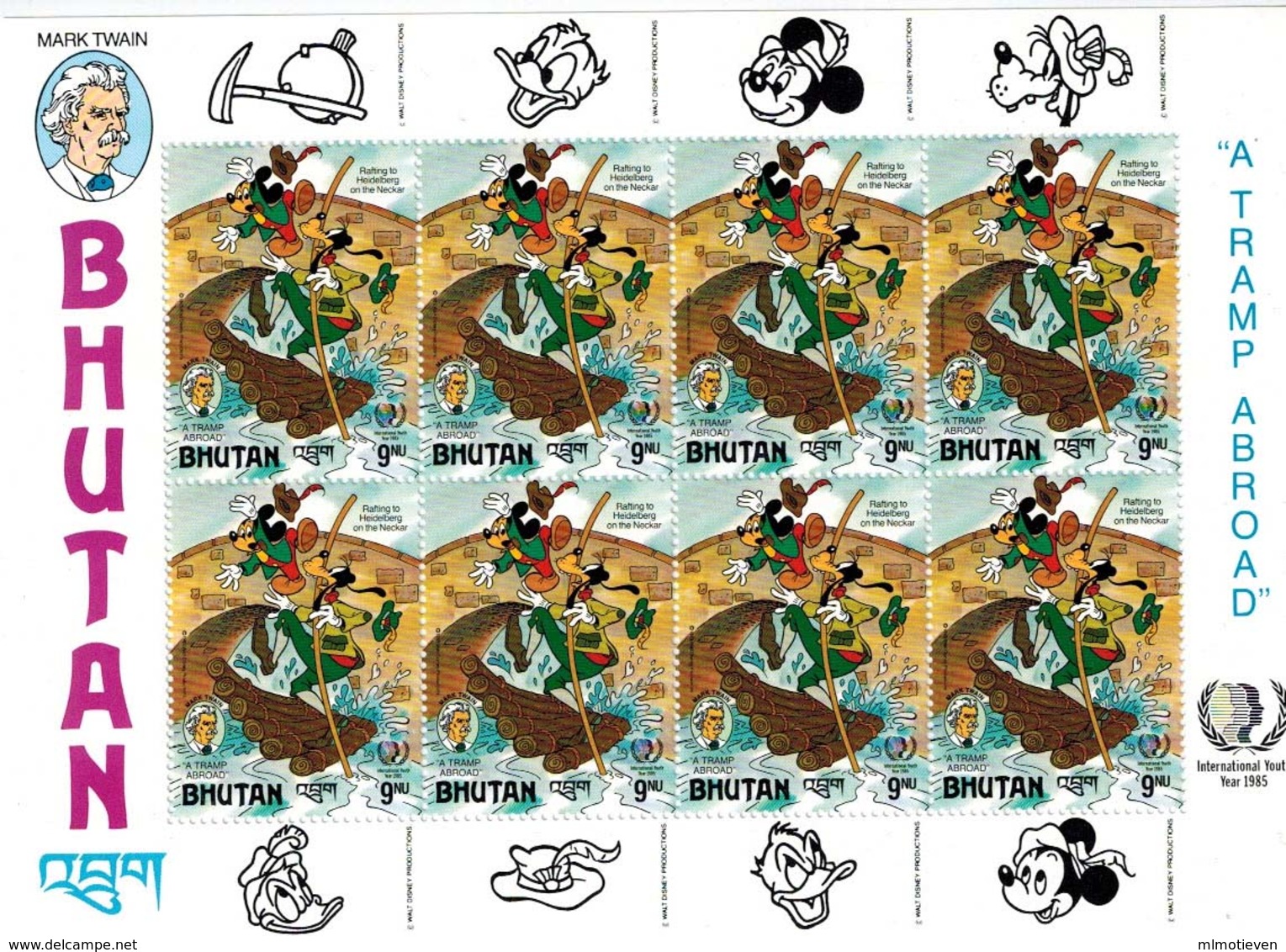 MWD-BK6-279 MINT PF/MNH ¤ BHUTAN 1985 8w In Serie ¤ GRIMM ¤ THE WORLD OF WALT DISNEY -- FRIENDS OF WALT DISNEY - Disney