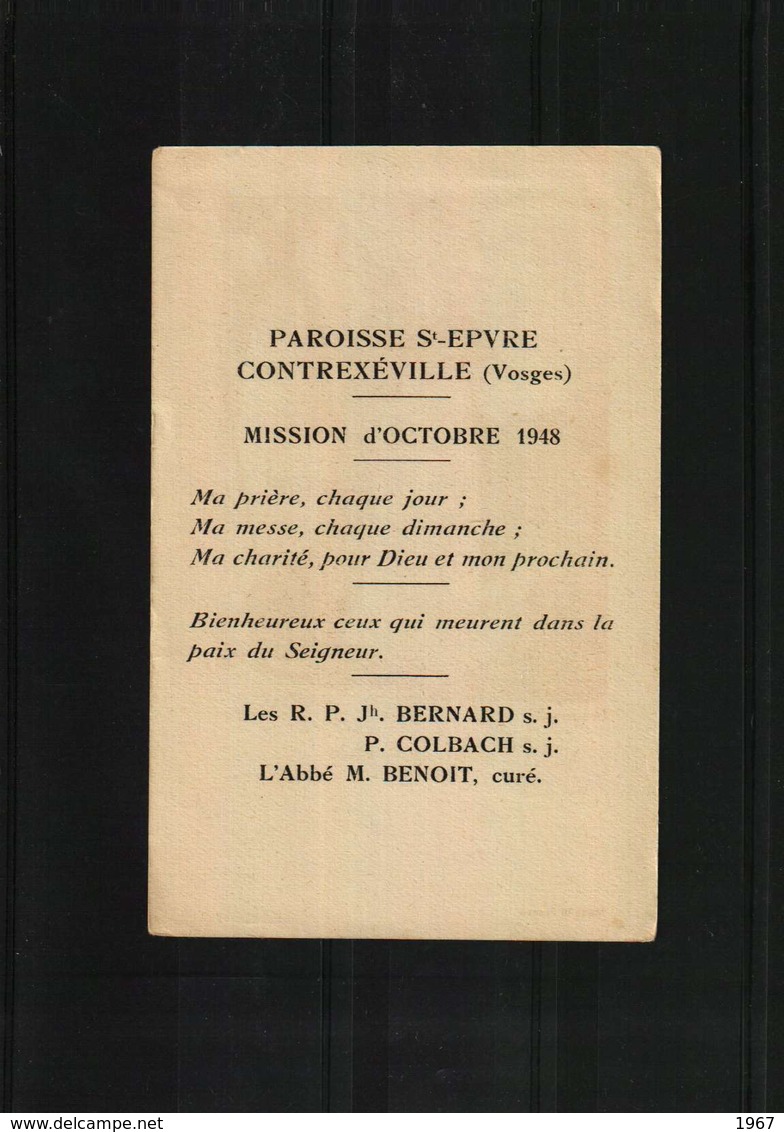 Image Pieuse  Ou Religieuse -     Paroisse ST-EPVRE CONTREXEVILLE Mission D'Octobre 1948 - Images Religieuses