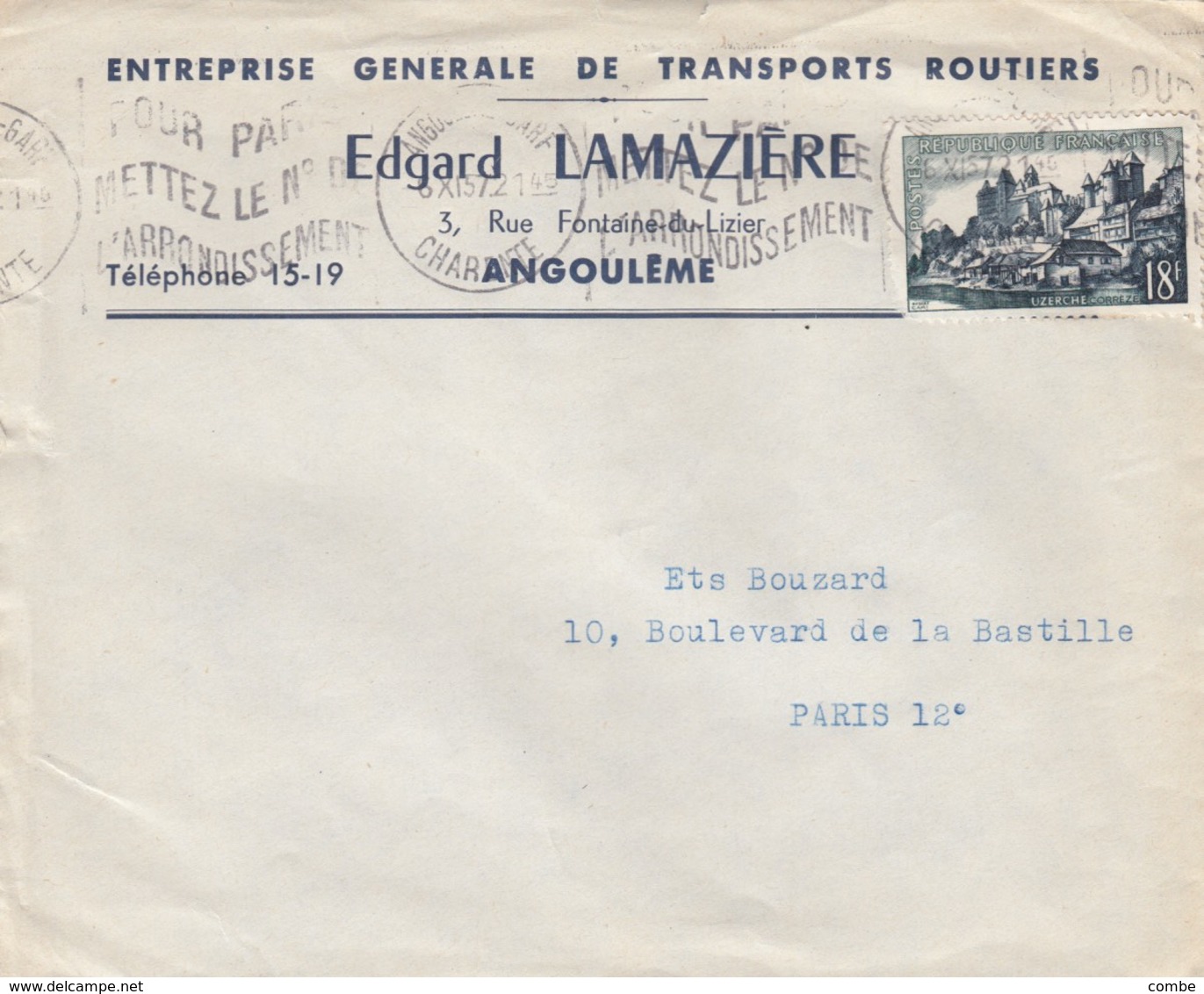 SEUL SUR LETTRE. 1957 UZERCHE  1040 - 1921-1960: Moderne