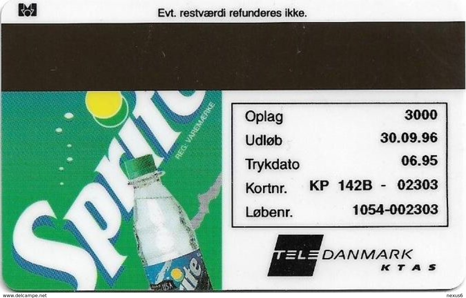 Denmark - KTAS - Sprite - TDKP142B - 06.95, 20kr, 3.000ex, Used - Danemark