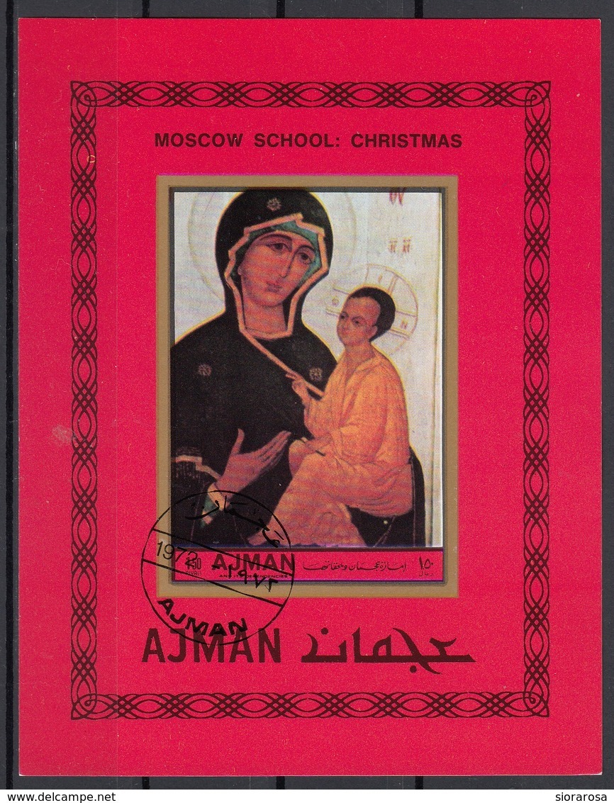 Ajman 1972 Bf. 461B  " Madre Di Dio Di Tichvin  " - Icona Russa Icons - Christmas Imerf. CTO - Ajman