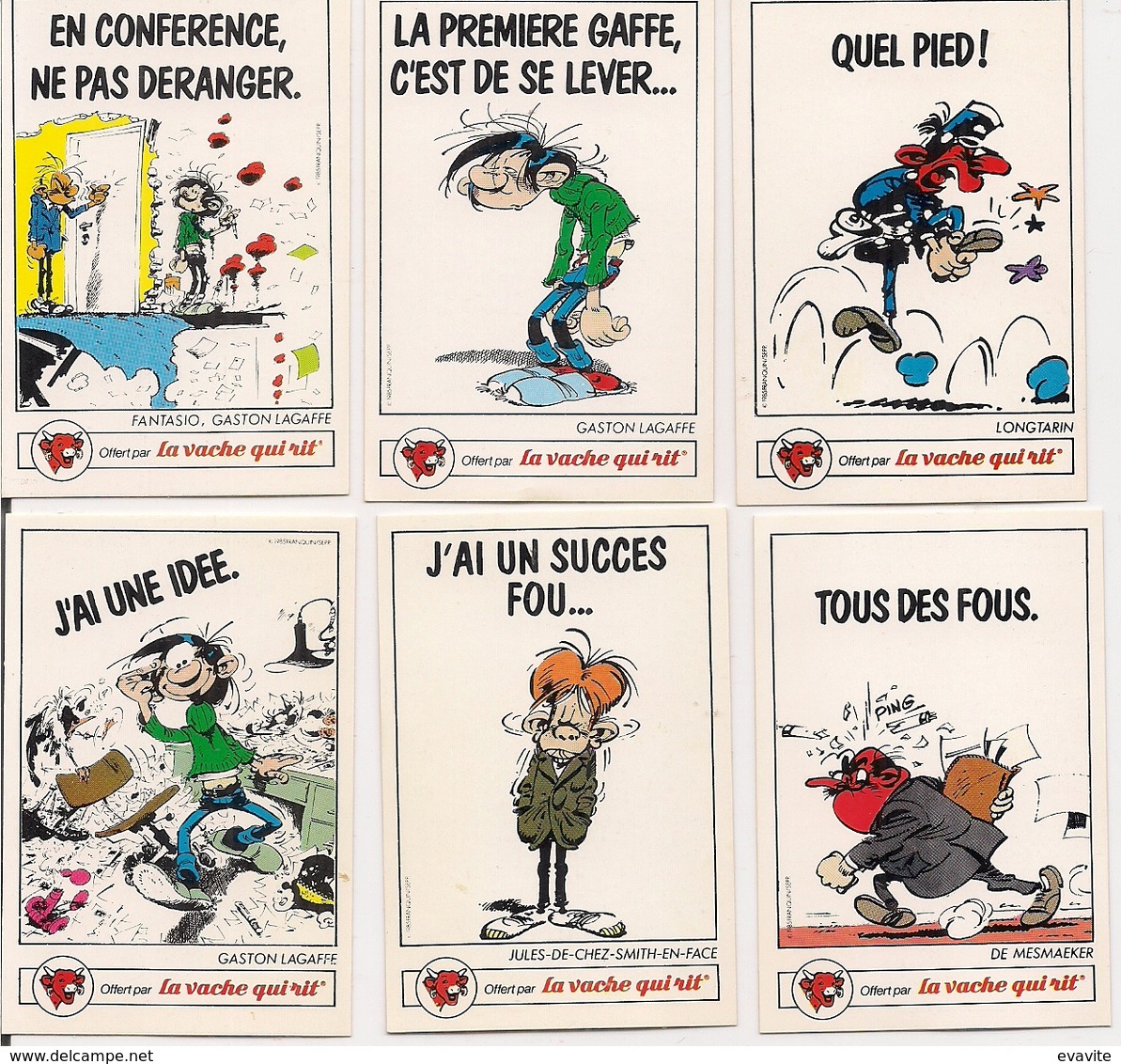 6 Images La Vache Qui Rit 1985 FRANQUIN - Collection Les Gags De Gaston Lagaffe Et Ses Amis (recto-verso) - Autres & Non Classés