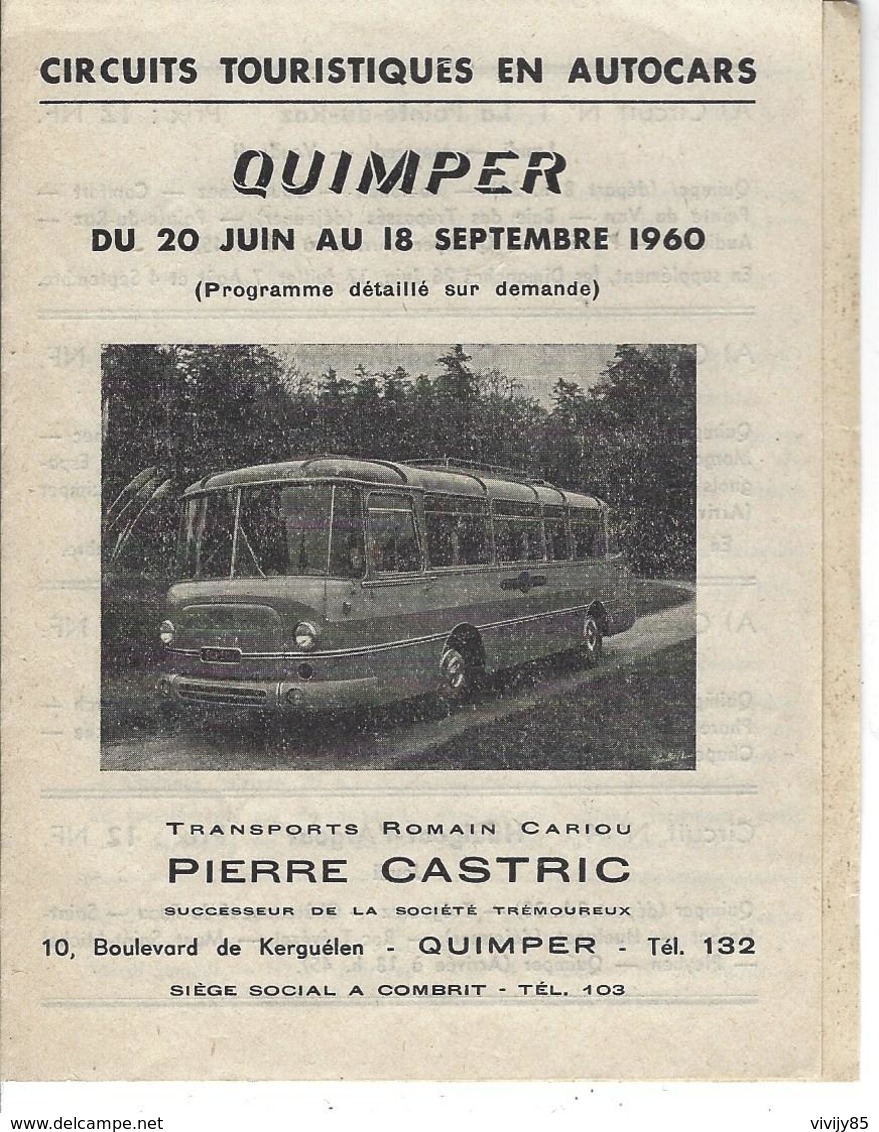 29 - QUIMPER - T.Beau Petit Dépliant Contenant Des Circuits Touristiques à Faire En Autocars - St MALO , Mont St MICHEL - Dépliants Touristiques