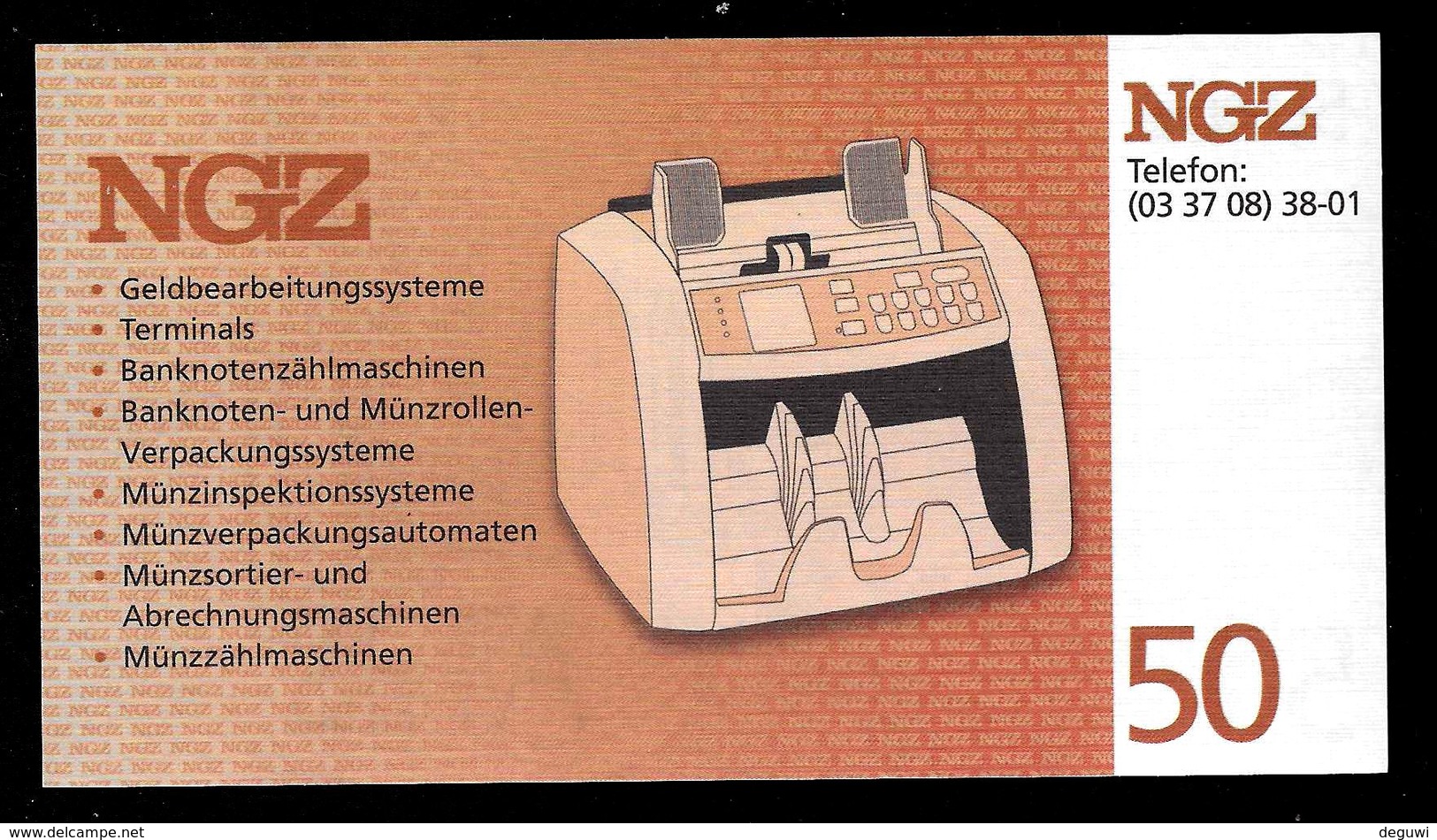 Test Note "NGZ" Testnote, 50 EURO, Beids. Druck, RRR, UNC - Sonstige & Ohne Zuordnung