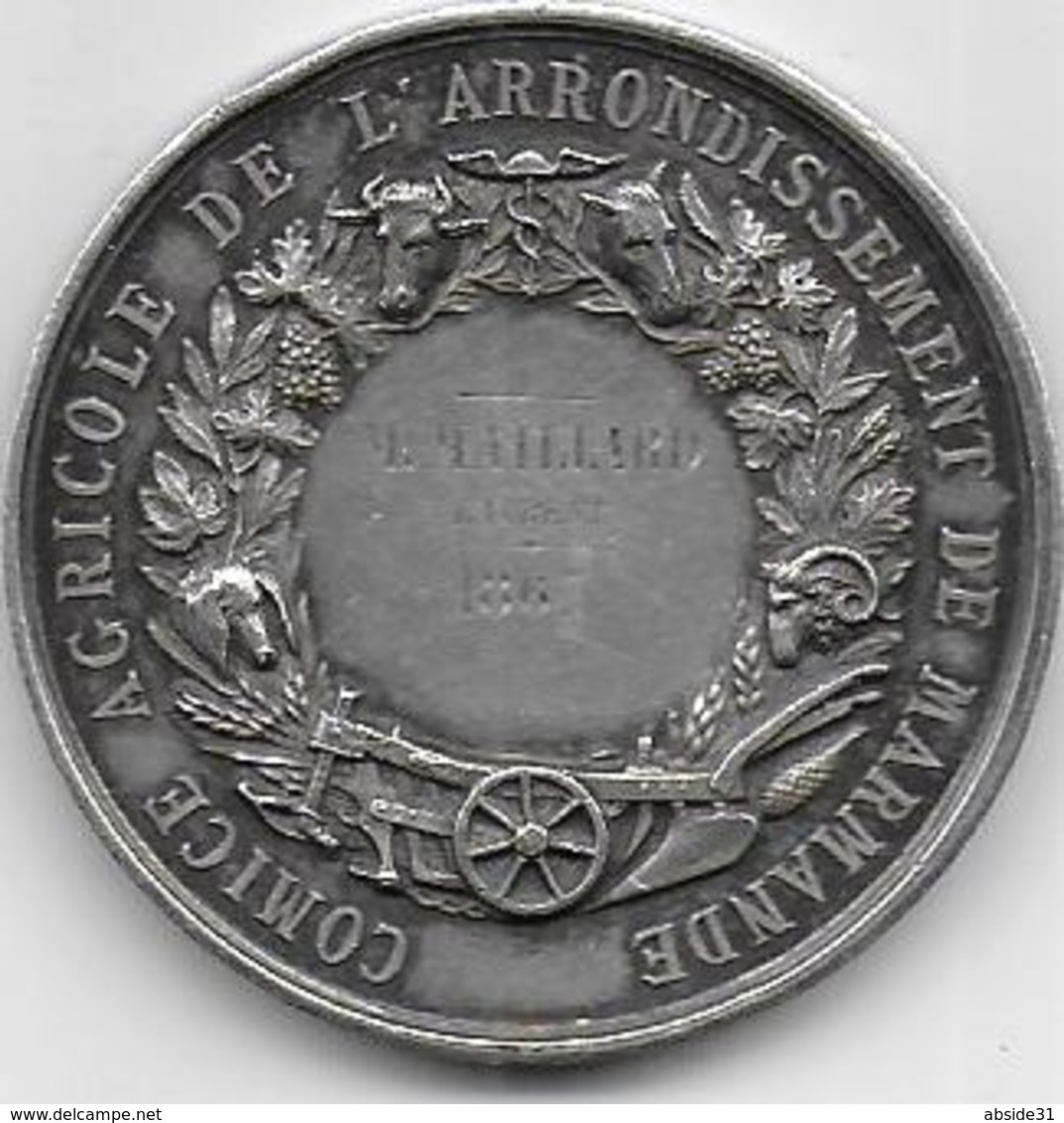 Comice Agricole Arrondissement De MARMANDE - Médaille Argent 38 Gr - Attribuée En 1867 - Autres & Non Classés