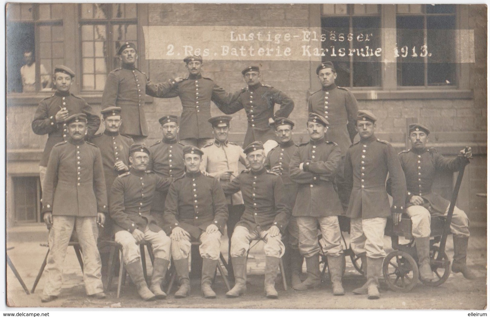 MILITARIA. CARTE PHOTO.LUSTIGE ELSÄSSER. 2 . RES. BATTERIE KARLSRUHE.1913. - Regiments