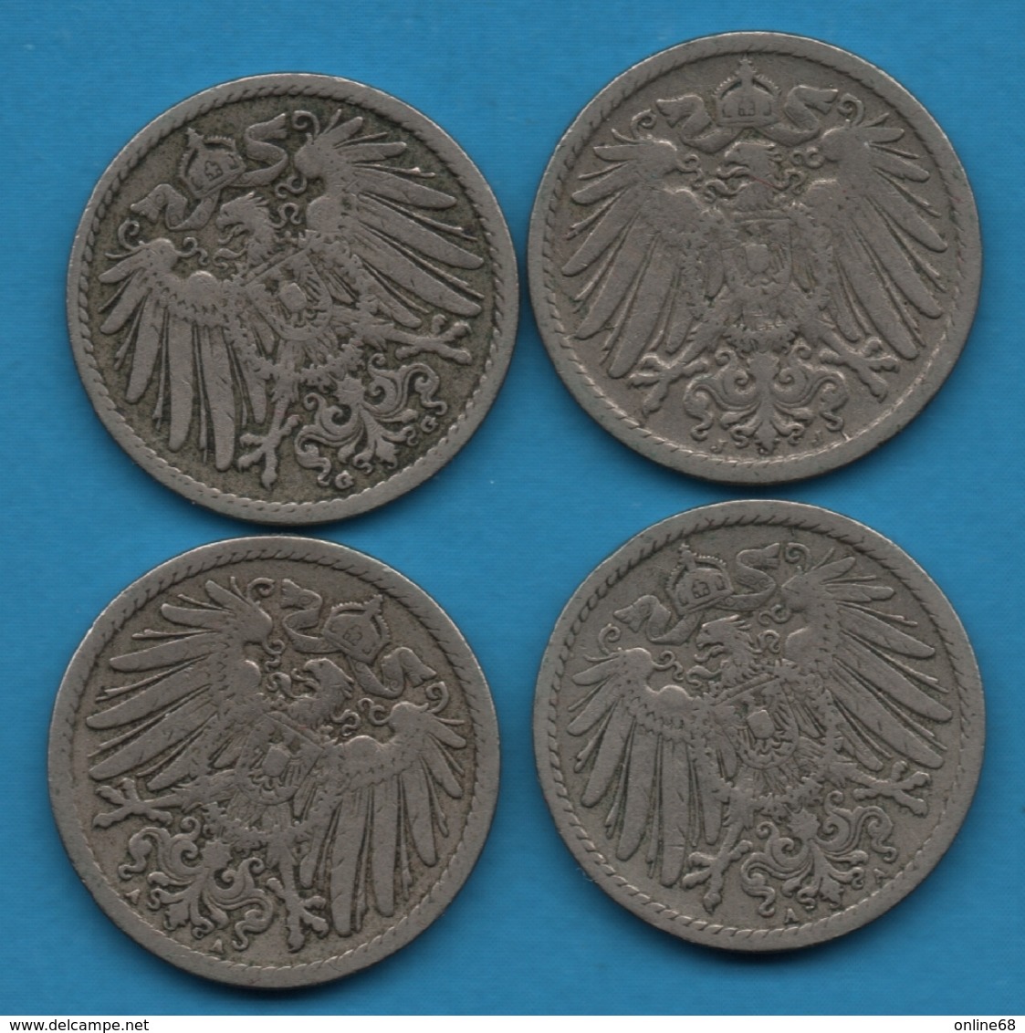 DEUTSCHES REICH LOT 4 X 5 PFENNIG 1890 - 1899  KM# 11 - 5 Pfennig