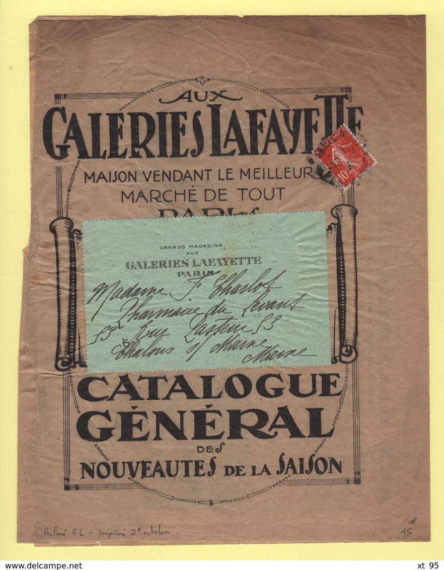 Type Semeuse - 10c Perfore GL Sur Bande Illustree Des Galeries Lafayette - Tarif Imprime 2e Echelon - 1877-1920: Période Semi Moderne