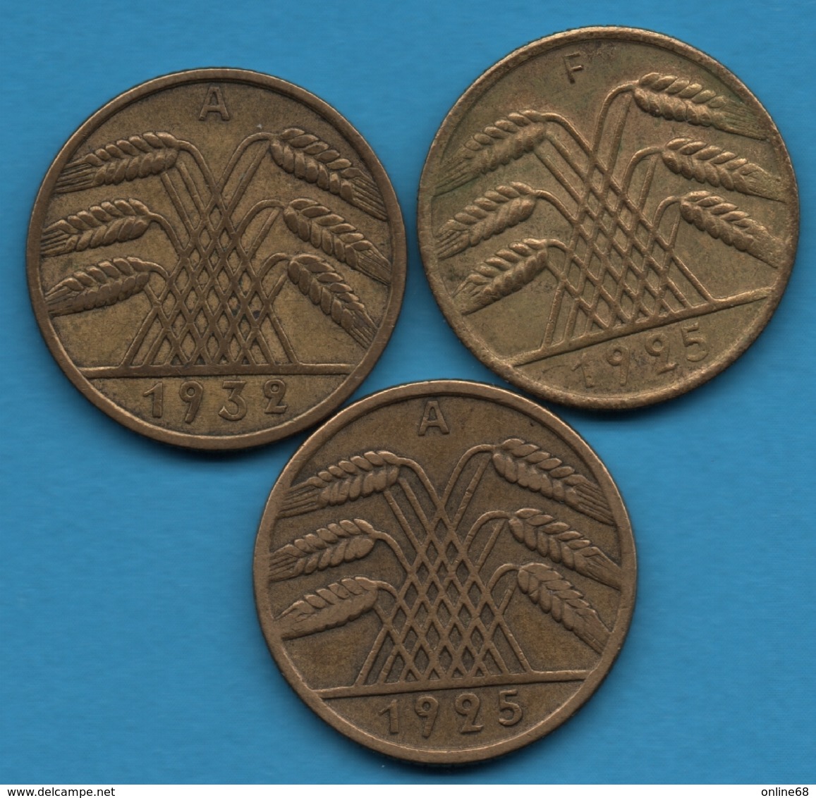 DEUTSCHES REICH LOT 3 X 10 REICHSPFENNIG 1925 - 1932  KM# 40 - 10 Rentenpfennig & 10 Reichspfennig